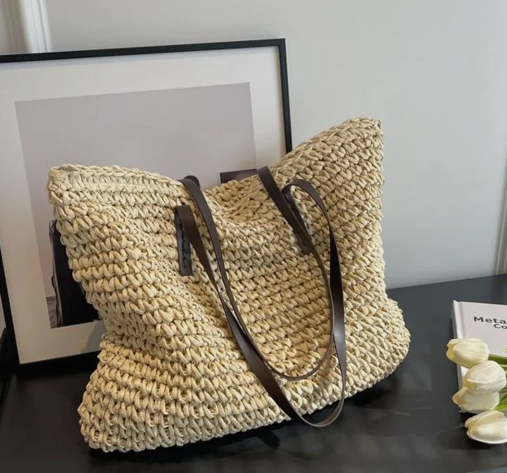 фото Сумка пляжная плетеная соломенная шоппер светло-желтый