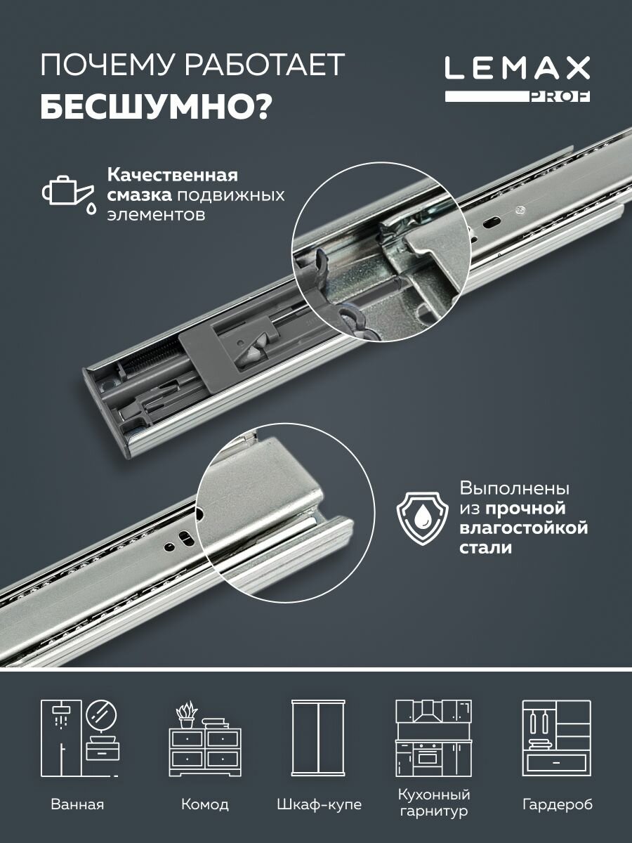 Направляющая шариковая с доводчиком LEMAX Prof 45/350 мм - фото №2