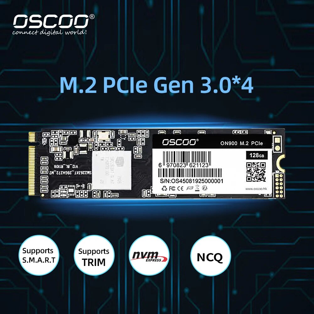 SSD-накопитель OSCOO, ON900, 128 ГБ, M.2, NVMe, скорость 3500 Мб/с