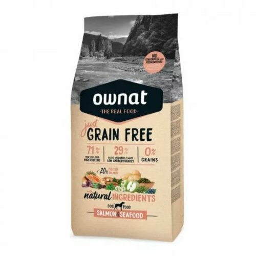 Ownat Сухой корм беззерновой Adult Grain Free Just для собак, с лососем и морепродуктами, 3 кг