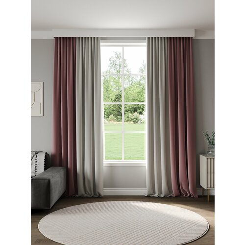 Шторы Блэкаут Рогожка 250Х400 Розовый, Комплект из 2-х полотен, Крепление Лента