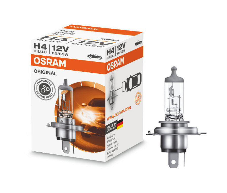 Комплект галогенных автомобильных ламп Osram H4 (60/55W 12V) 3200К стандартного жёлтого света Original Line 2шт, 64193-2 — фото 1