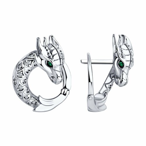 фото Серьги diamant online, серебро, 925 проба, родирование, фианит, длина 2.3 см, , зеленый