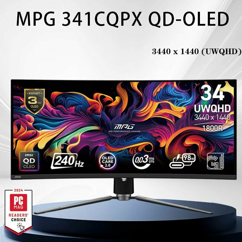 MSI 34.18" Монитор Монитор MSI MPG 341CQPX QD-OLED Quasi 4K OLED с изогнутым экраном 240 Гц Европейская вилка, черный, Русская вилка