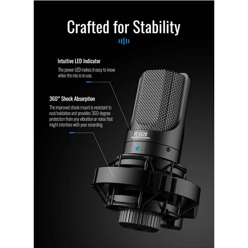 Профессиональный микрофон Takstar PC-K220 конденсаторный кардиоидный XLR для студийной записи 10000₽