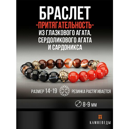 фото Браслет камневеды, агат, красный, черный