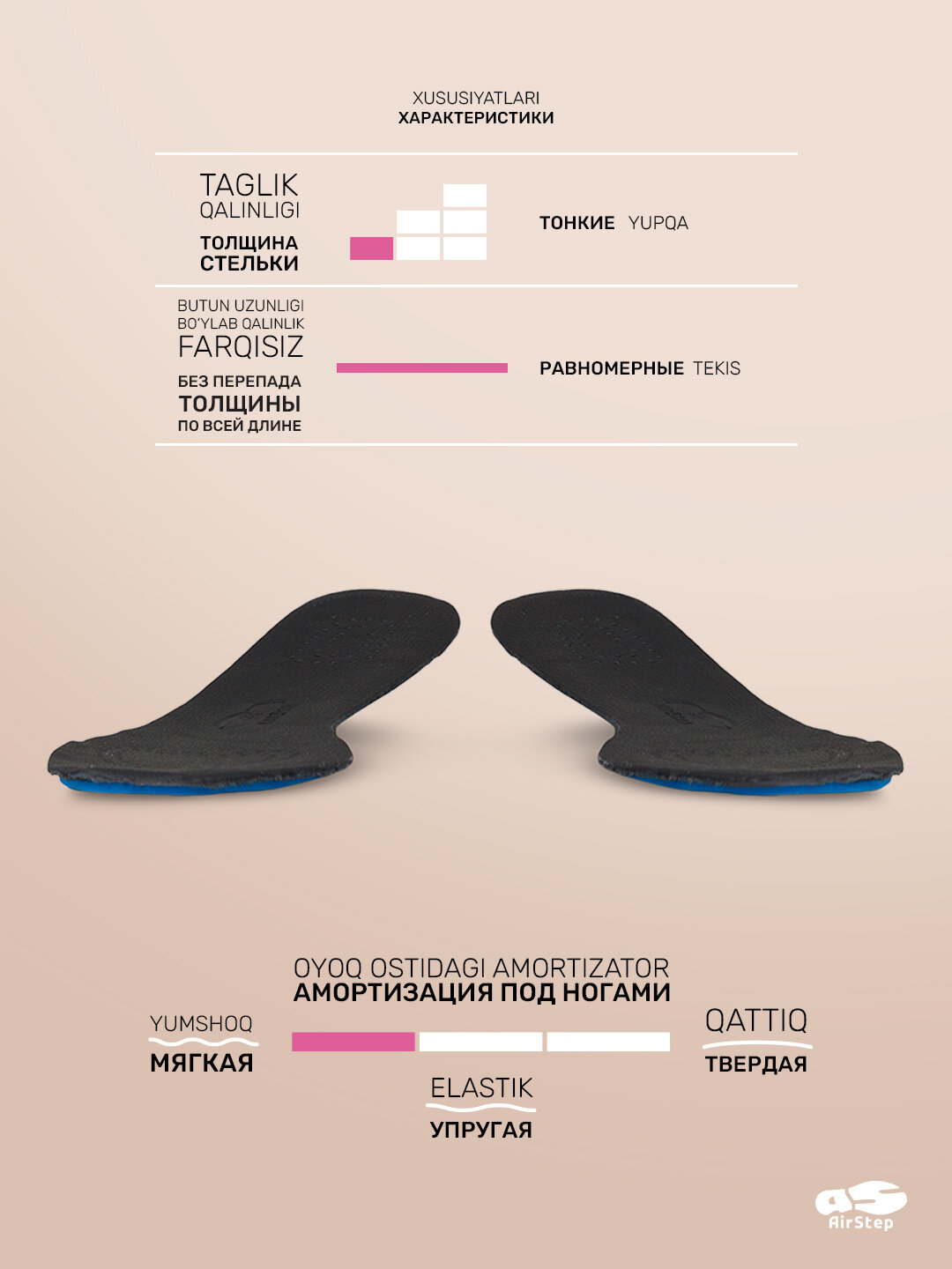 Стельки для женской обуви AIRSTEP кожаные стельки для туфель с круглым носом — фото 1