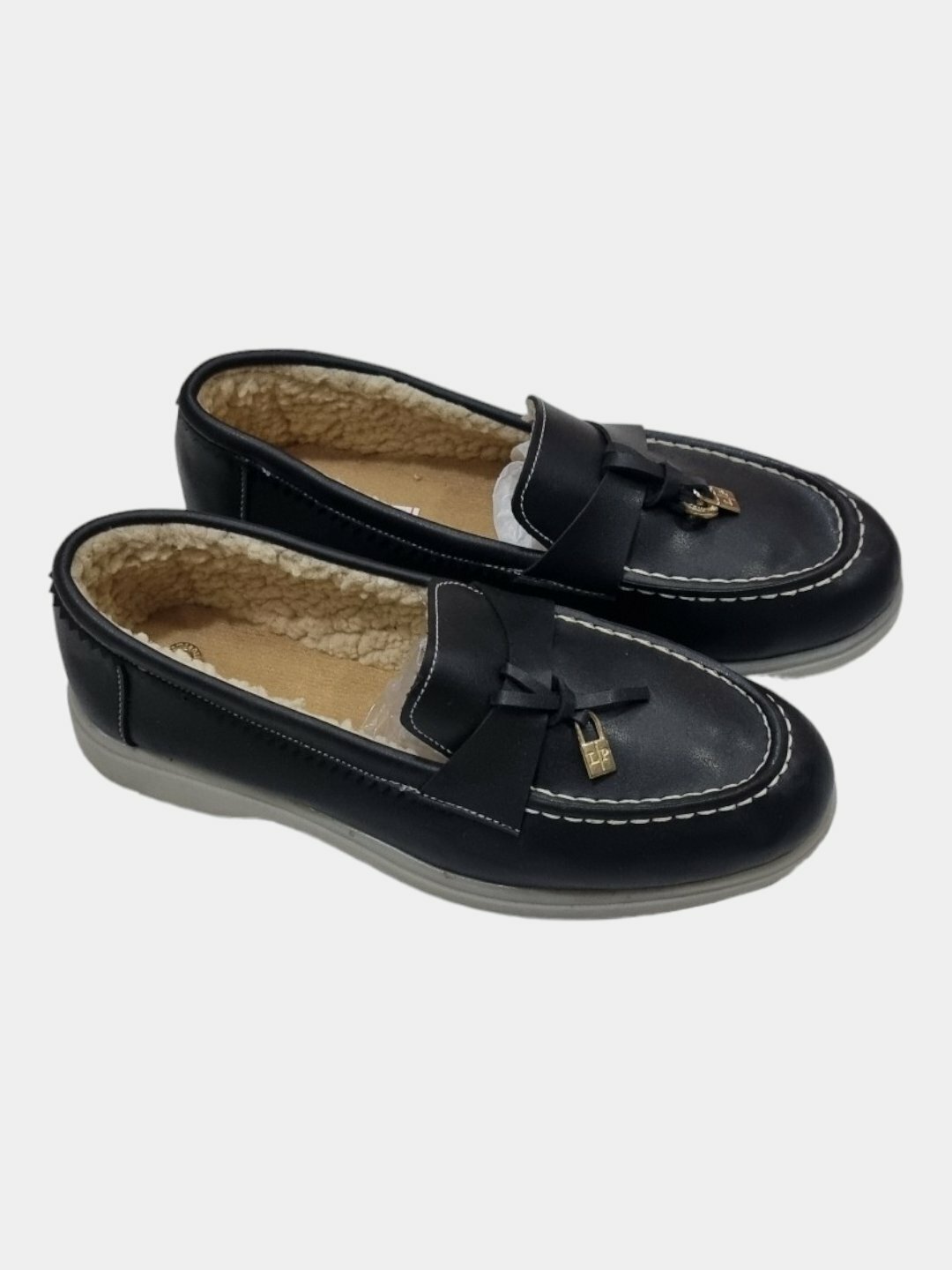 Туфли  Теплые лоферы Loro Piana с мехом, размер 39, черный — фото 1