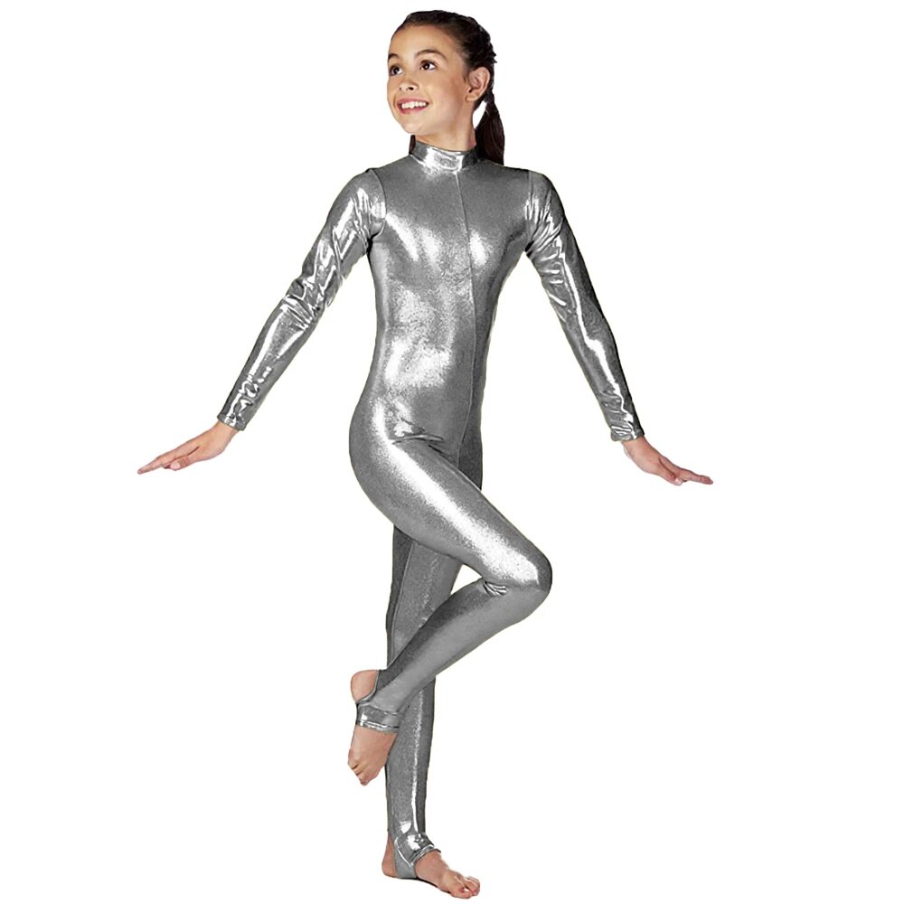 Детский балетный костюм OVIGILY блестящий полиэстер/спандекс Серебряный L gray