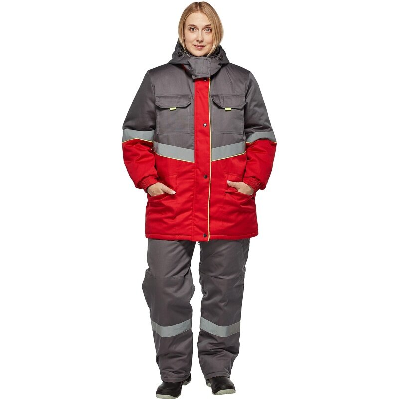 Костюм рабочий КНР зимний женский цвет серый красный размер 52-54 рост 158-164 серия З (з43-КПК жен сер/крас)
