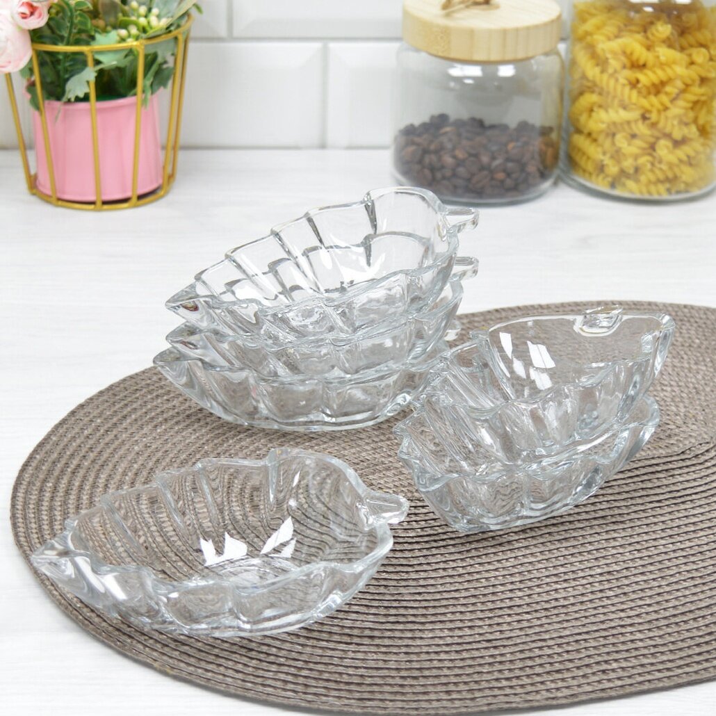 Салатник стеклянный «Лист» 14см прозрачный набор 6 штук для сервировки