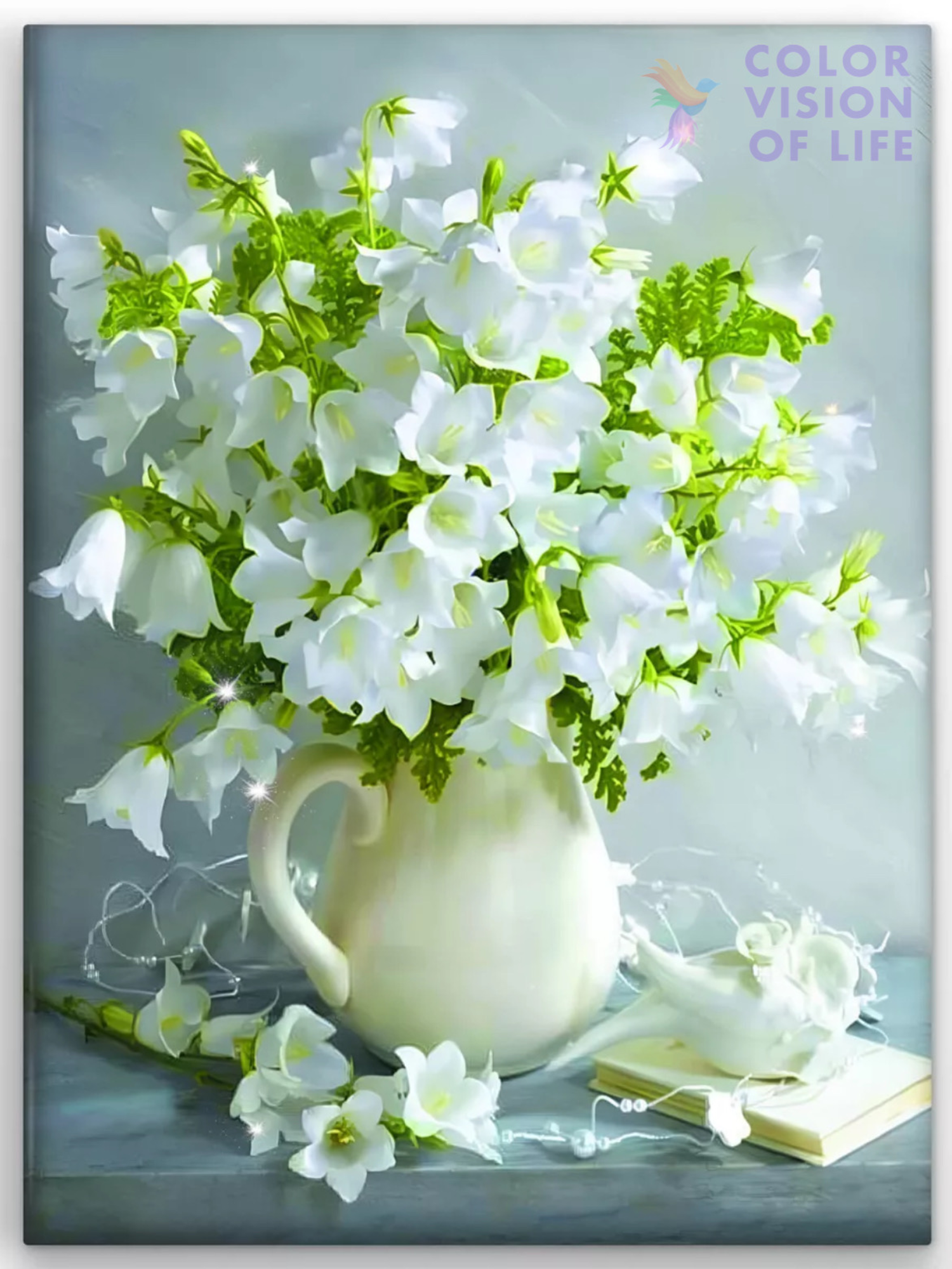 Алмазная мозаика на подрамнике «Белые цветы»