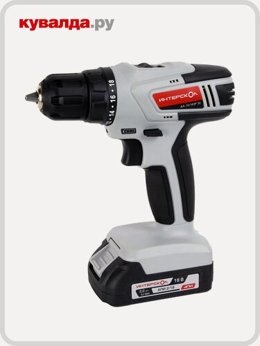 Изображение товара Дрель-шуруповерт аккумуляторная ИНТЕРСКОЛ ДА-10/18ЭР 35 промо, с 2 АКБ 2 Ач и ЗУ