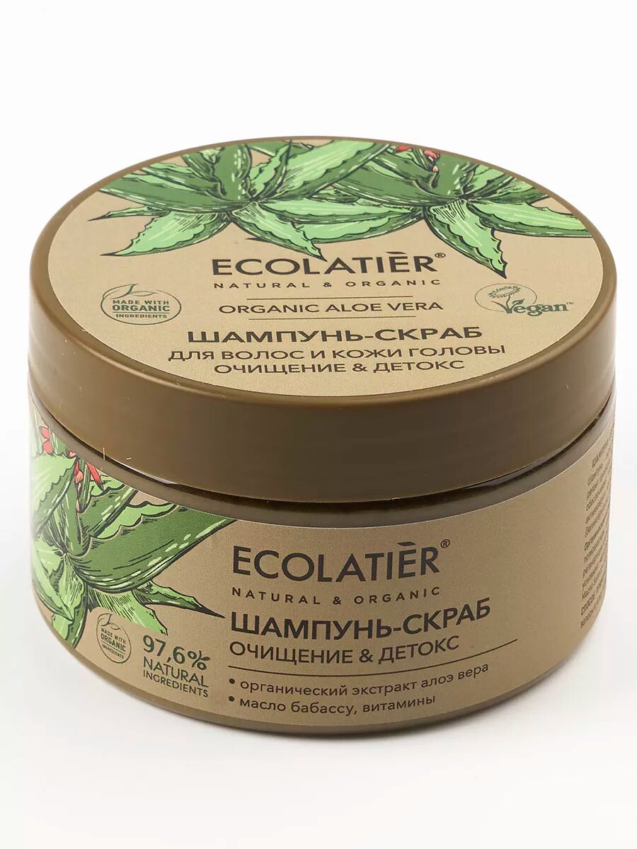 Шампунь-скраб ECOLATIER Organic Aloe Vera Глубокое Очищение, для волос и кожи головы, 300 г