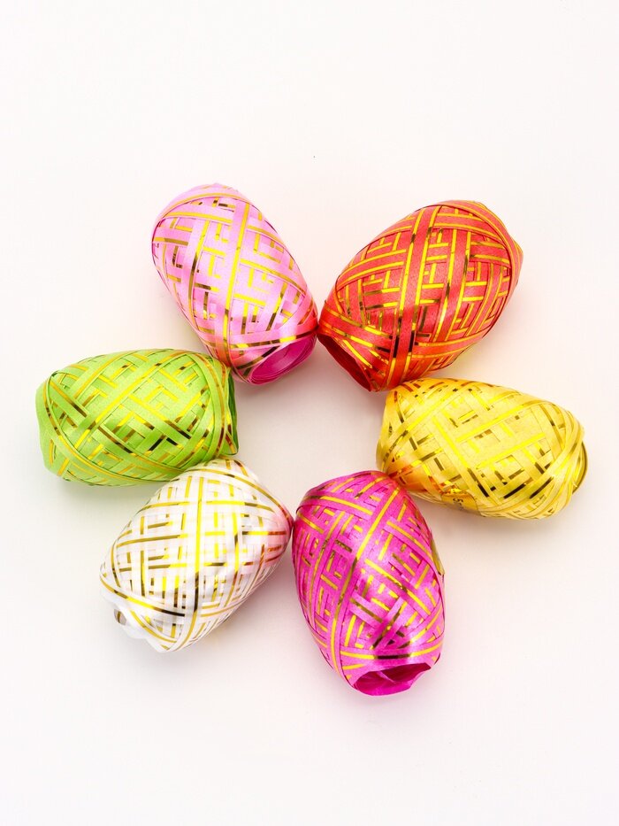 Лента упаковочная для воздушных шаров и подарков, с золотой полосой, ассорти, набор 6 шт, 0.5 см × 10 м