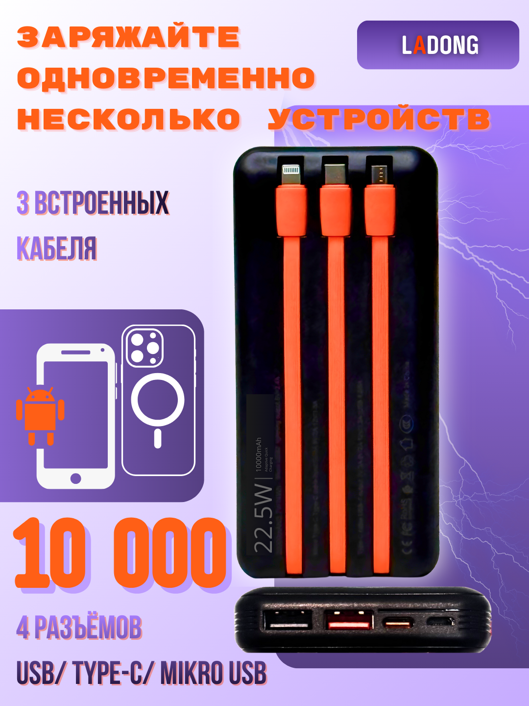 Power Bank Ladong 10000–40000 mAh повербанк powerbank для iPhone и Android — фото 1