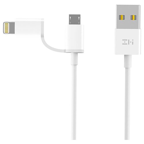 Кабель ZMI USB - microUSB / Lightning (AL801), 1 м, белый комплект ferrari bundle carbon автозарядка 2 usb кабель mfi lightning micro usb черный