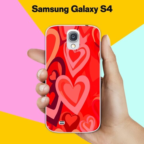 Силиконовый чехол на Samsung Galaxy S4 Красные Сердца / для Самсунг Галакси С4 пластиковый чехол мордочки кошек на samsung galaxy s4 самсунг галакси с 4
