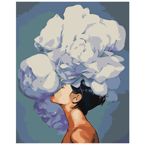 Девушка с пышным белым цветком Раскраска картина по номерам на холсте девушка 40х50 см с цветком на голове на зеленом фоне раскраска картина по номерам