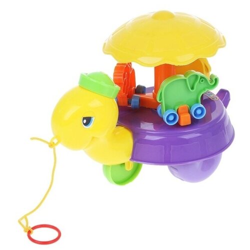 каталка на веревочке черепашка карусель жёлто фиолетовый Каталка-игрушка Крошка Я Черепашка-карусель (475704)