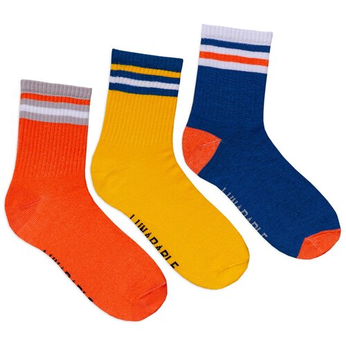 Комплект женских носков с принтом lunarable Полоски, желтые, синие, оранжевые, размер 35-39