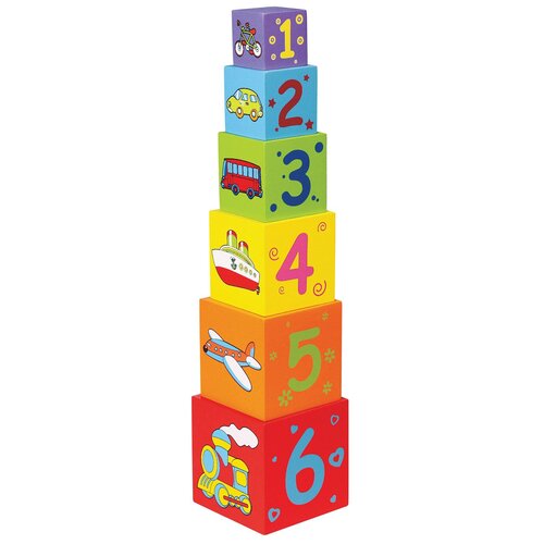 viga пирамидка кубики в коробке Развивающая игрушка Viga Складывающиеся стаканчики, 6 дет.