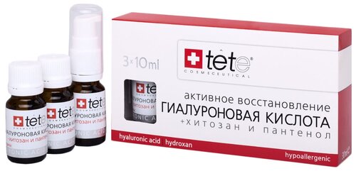 TETe Cosmeceutical Hyaluronic acid + Hydroxan and Panthenol средство для лица Гиалуроновая кислота с хитозаном и пантенолом, 10 мл, 3 шт.