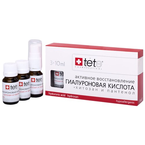 TETe Cosmeceutical Hyaluronic acid + Hydroxan and Panthenol средство для лица Гиалуроновая кислота с хитозаном и пантенолом, 10 мл, 3 шт.