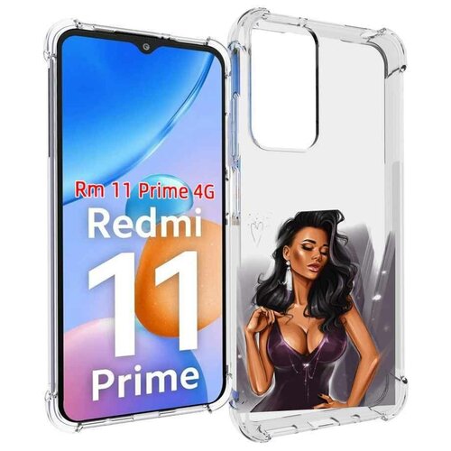 Чехол MyPads нарисованная-девушка-в-фиолетовом-платье женский для Xiaomi Redmi 11 Prime 4G задняя-панель-накладка-бампер чехол mypads брюнетка в красном платье для xiaomi redmi 11 prime 4g задняя панель накладка бампер