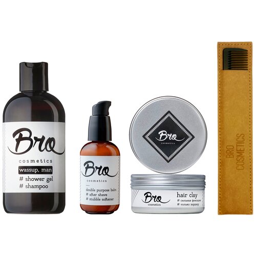 фото Набор bro cosmetics №1.2 // глина для волос, бальзам для лица и бороды, расческа в чехле brocosmetics
