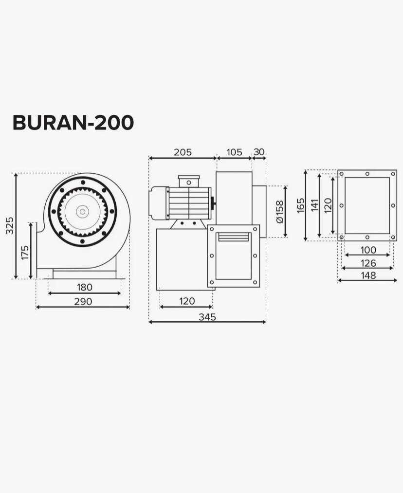 вентилятор радиальный d=158мм, фланец 105*175мм, buran 200 2k m r, правосторонний, 220в, эра Era Pro - фото №7