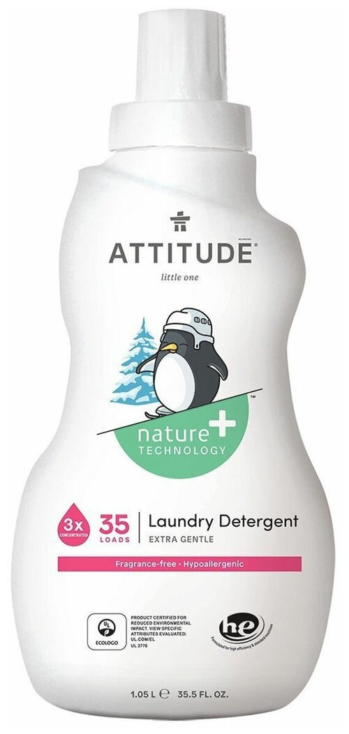 Жидкость для стирки ATTITUDE Baby Fragrance-free, 1.2 кг, 1.04 л, для черных и темных тканей, для детского белья