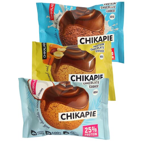 CHIKALAB Протеиновое печенье Chikapie с начинкой, Ассорти 3шт по 60г