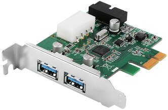 Контроллер PCIe x1 v2.0 (VIA VL805), LP USB 3.2 Gen1x1, 2 x USB-A + 2 x 19-pin | ORIENT VA-3U2219PELP oem