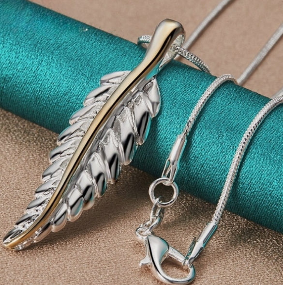 Колье -Ожерелье с подвеской в виде пера из стерлингового серебра