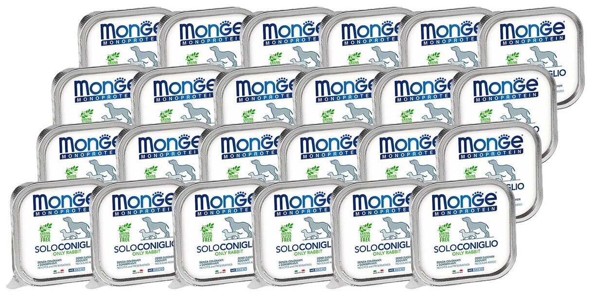 Влажный корм для собак Monge Monoprotein, беззерновой, кролик 24 шт. х 150 г