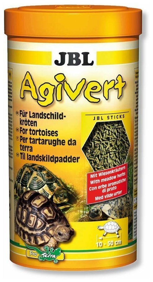 JBL Agivert - Осн корм д/сухопутных черепах длиной 10-50 см, палочки, 250 мл (105 г)