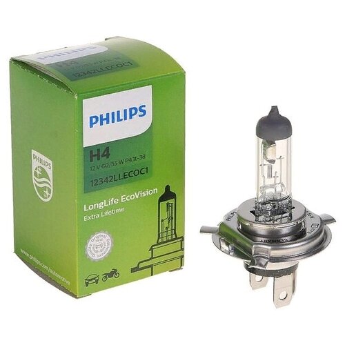 фото Лампа галогенная philips h4 longlife ecovision 12v 55w, 1 шт., 12342llecoc1