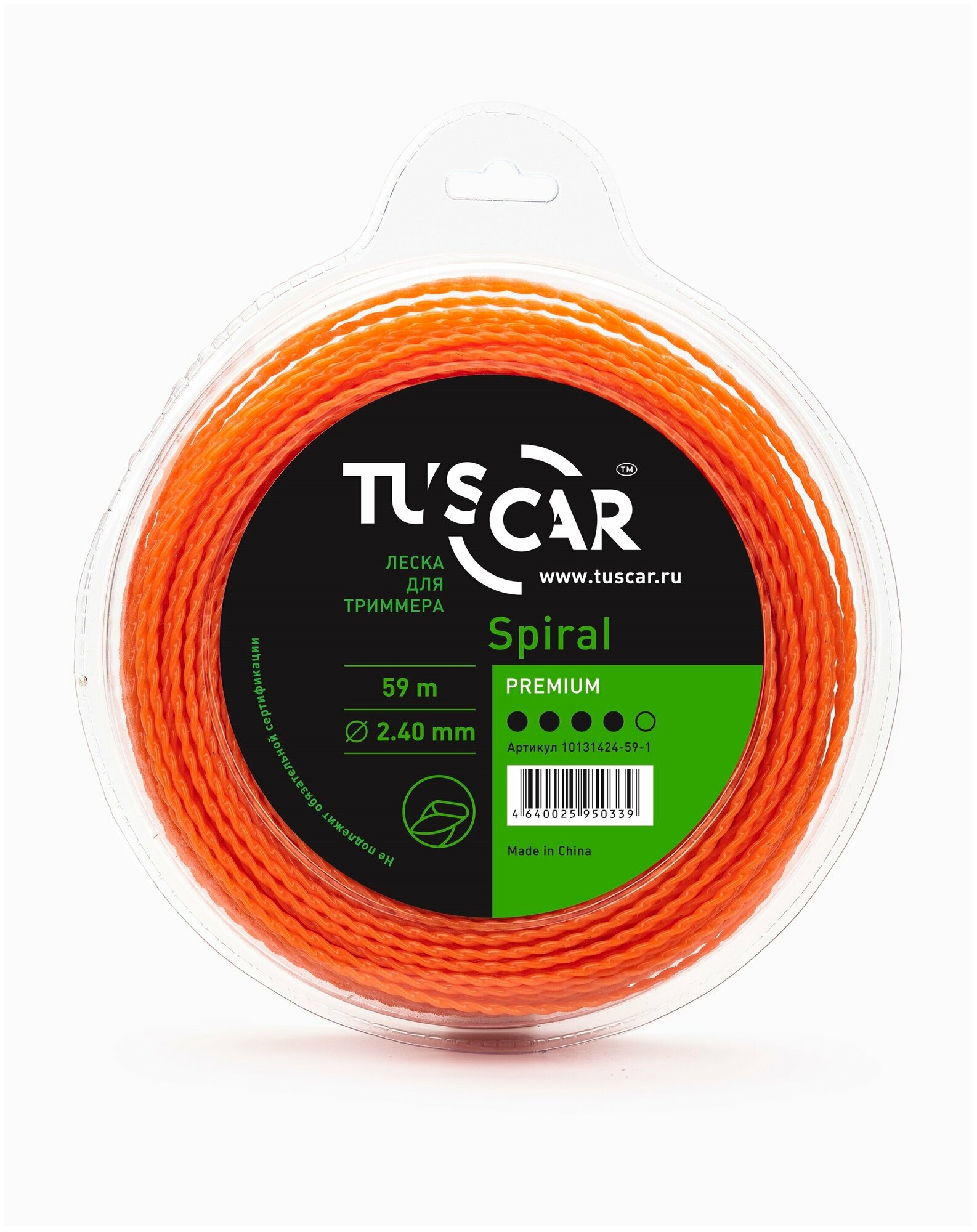 Леска для триммера TUSCAR Spiral Premium, 2.40мм* 59м