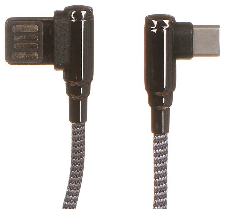 Кабель LDNIO LS422/ USB Type-C/ 2m/ 2.4A/ медь: 120 жил/ Угловой коннектор/ Нейлоновая оплетка/ серый