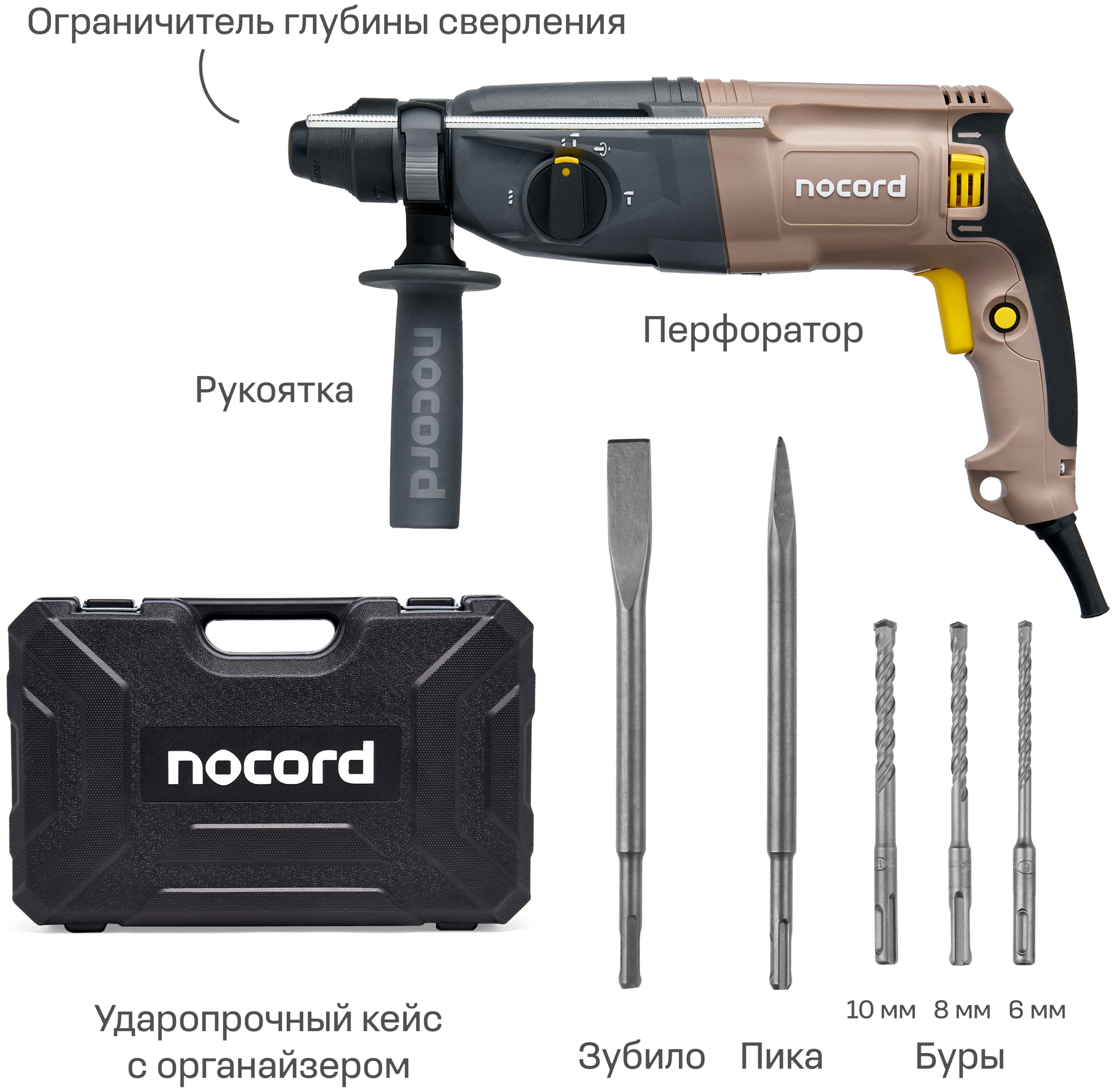 Перфоратор Nocord NHD-800.30.1, 800 Вт, 3.0 Дж, 3 режима, патрон SDS+ - фотография № 3