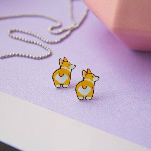 Серьги каффы  Корги, размер/диаметр 10 мм, коричневый, желтый
