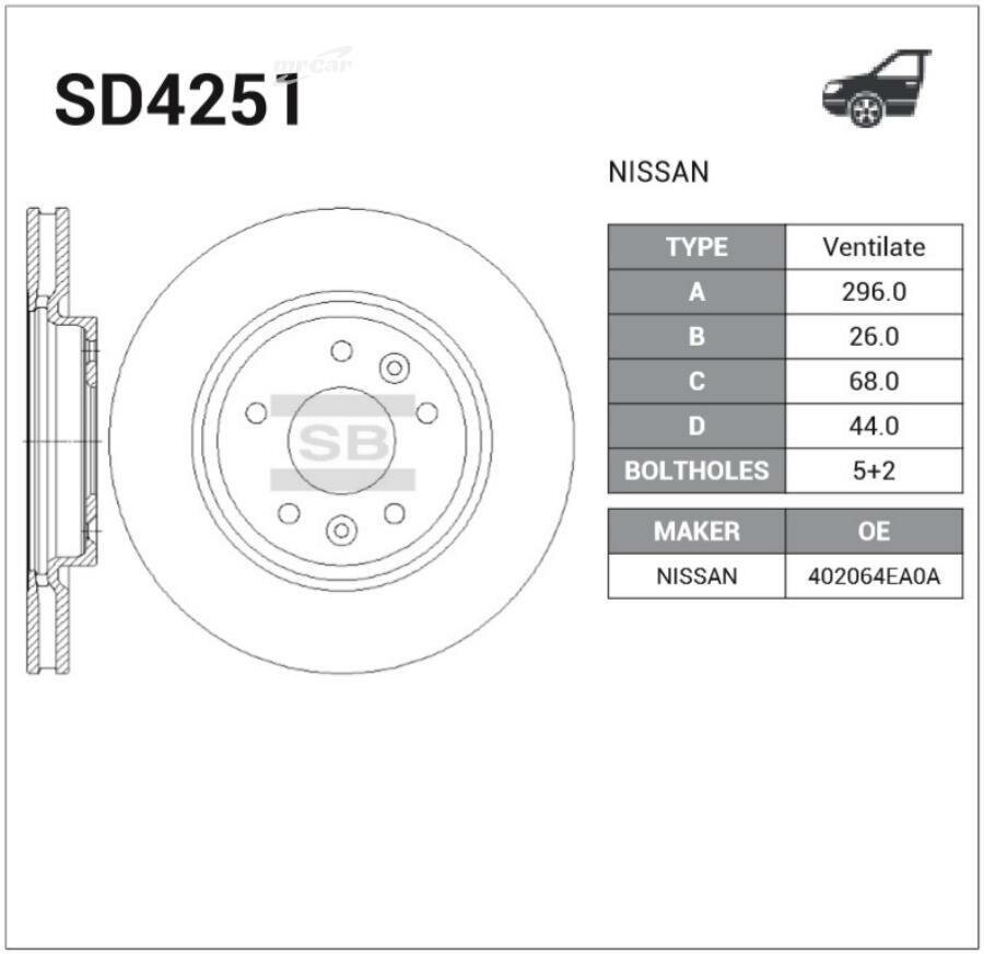 Диск Тормозной Nissan Qashqai/X-Trail 14- Передний Sangsin brake арт. SD4251