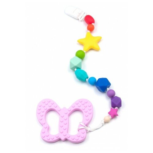 грызунок на держателе с клипсой Радуга Бабочка Розовый