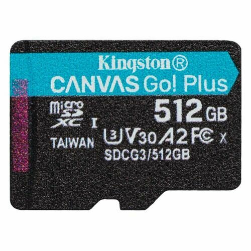Карта памяти microSDXC UHS-I U3 Kingston Canvas Go! Plus 512 ГБ, 170 МБ/с, Class 10, SDCG3/512GBSP, 1 шт, без адаптера