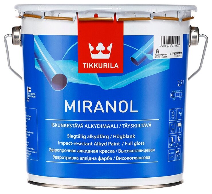 Tikkurila Miranol эмаль алкидная универсальная (белый, база A, 2,7 л)