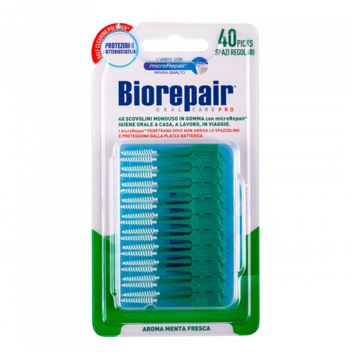 Зубной ершик Biorepair Regular, зеленый/белый, 40 шт.