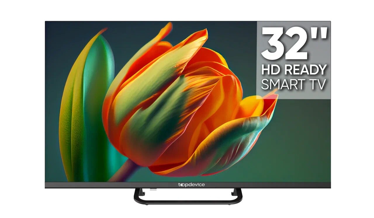 Телевизор Topdevice TDTV32BS04HBK, 32", 1366x768,DVB-T2/C/S2,HDMI 3, USB 2, Smart TV, чёрный