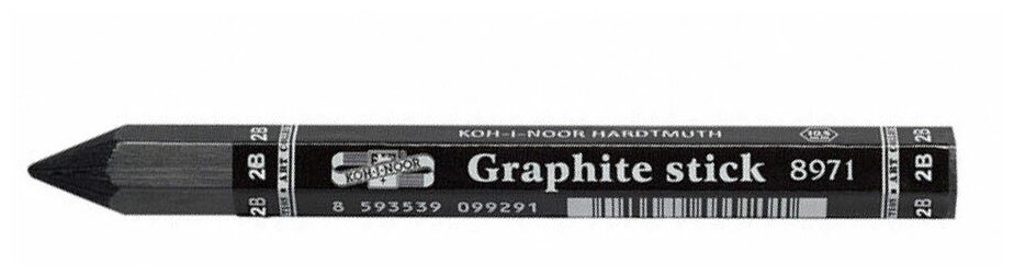 Карандаш чернографитный утолщенный KOH-I-NOOR, 1 шт., "Graphite stick", без дерева, 2B, грифель 10,5 мм, картонная упаковка, 897102B005KK