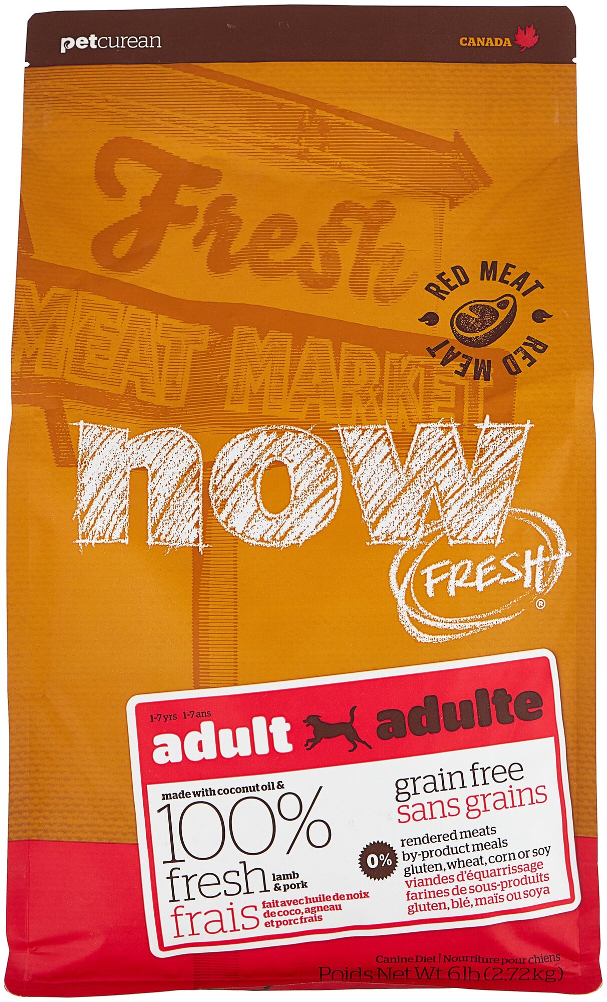 NOW Natural. Grain Free Red Meat Adult Recipe DF Беззерновой для взрослых собак со свежим мясом ягненка (9.98 кг)